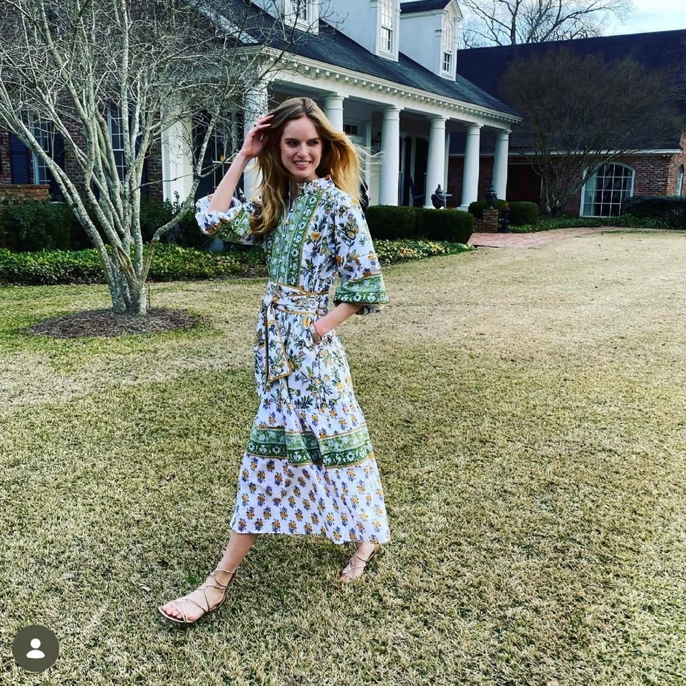 Sue Sartor Paloma floral cotton bishop sleeves tiered flounce sundress